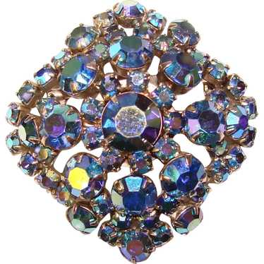 Fabulous Blue Aurora Rhinestone Vintage Brooch - image 1