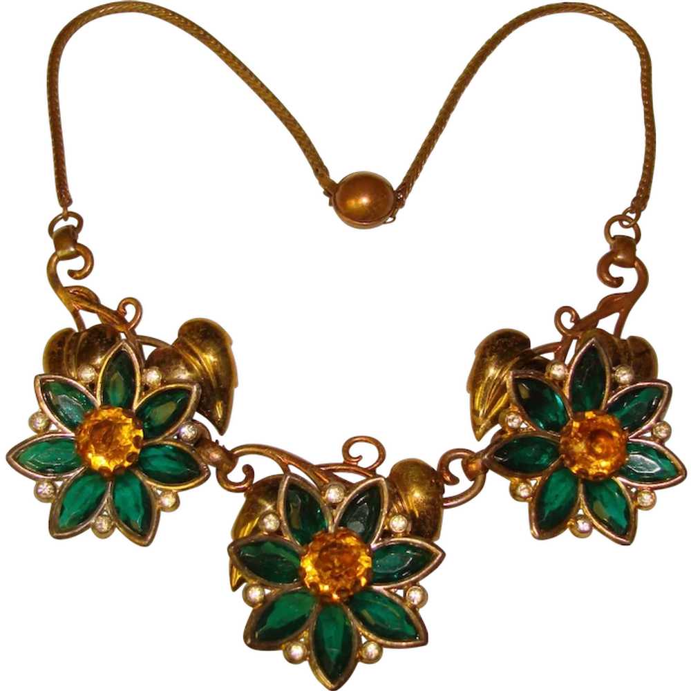 Fabulous GREEN & AMBER Color Flower Design 1940's… - image 1