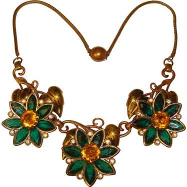 Fabulous GREEN & AMBER Color Flower Design 1940's… - image 1