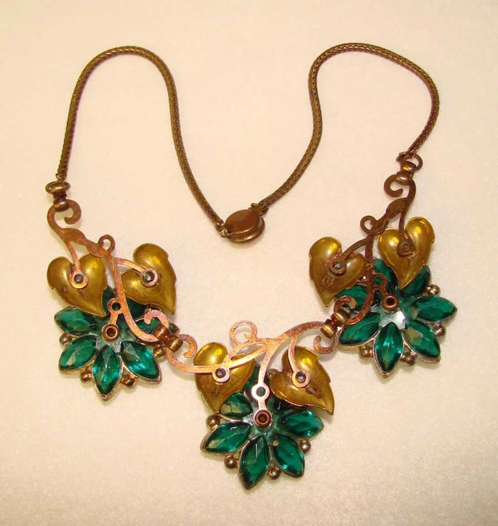 Fabulous GREEN & AMBER Color Flower Design 1940's… - image 2