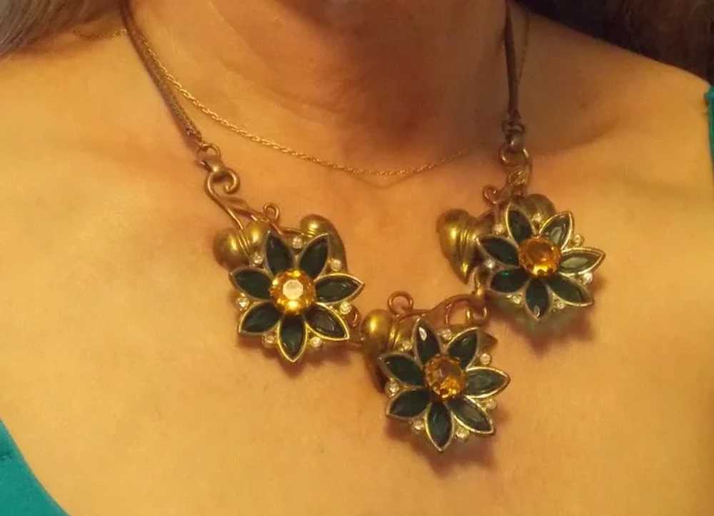 Fabulous GREEN & AMBER Color Flower Design 1940's… - image 3