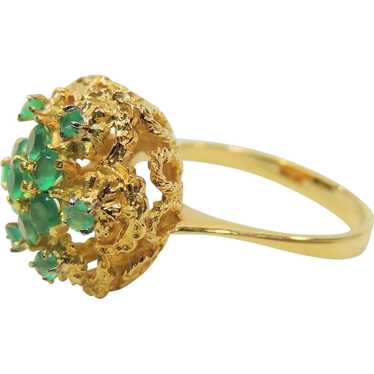 Vintage 18K Gold Filigree Emerald Cluster Ring