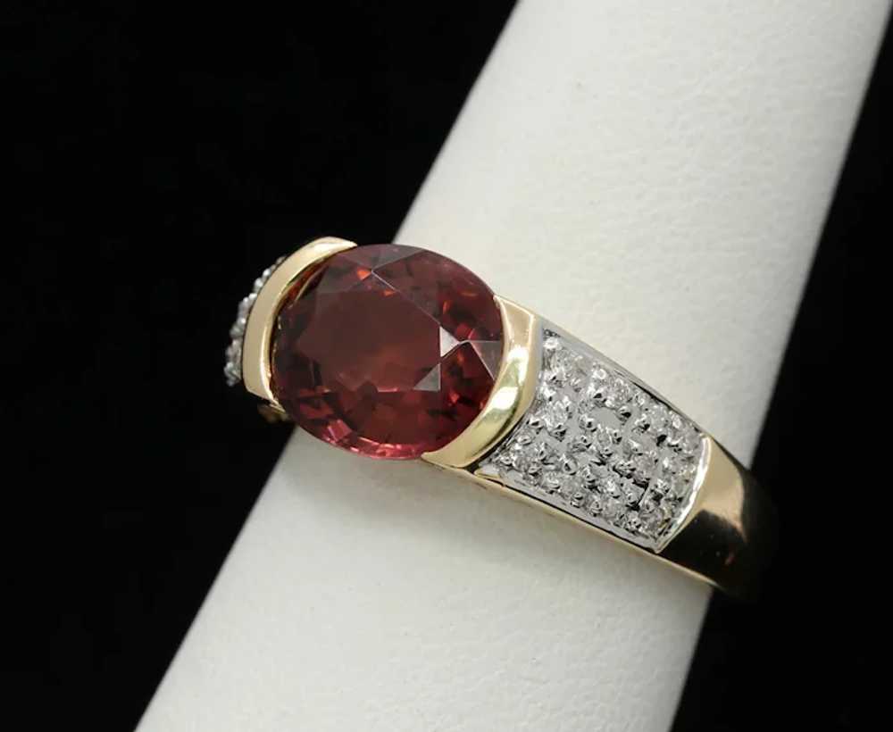 Vintage 14K Yellow Gold  Diamond Orange Pink Tour… - image 2