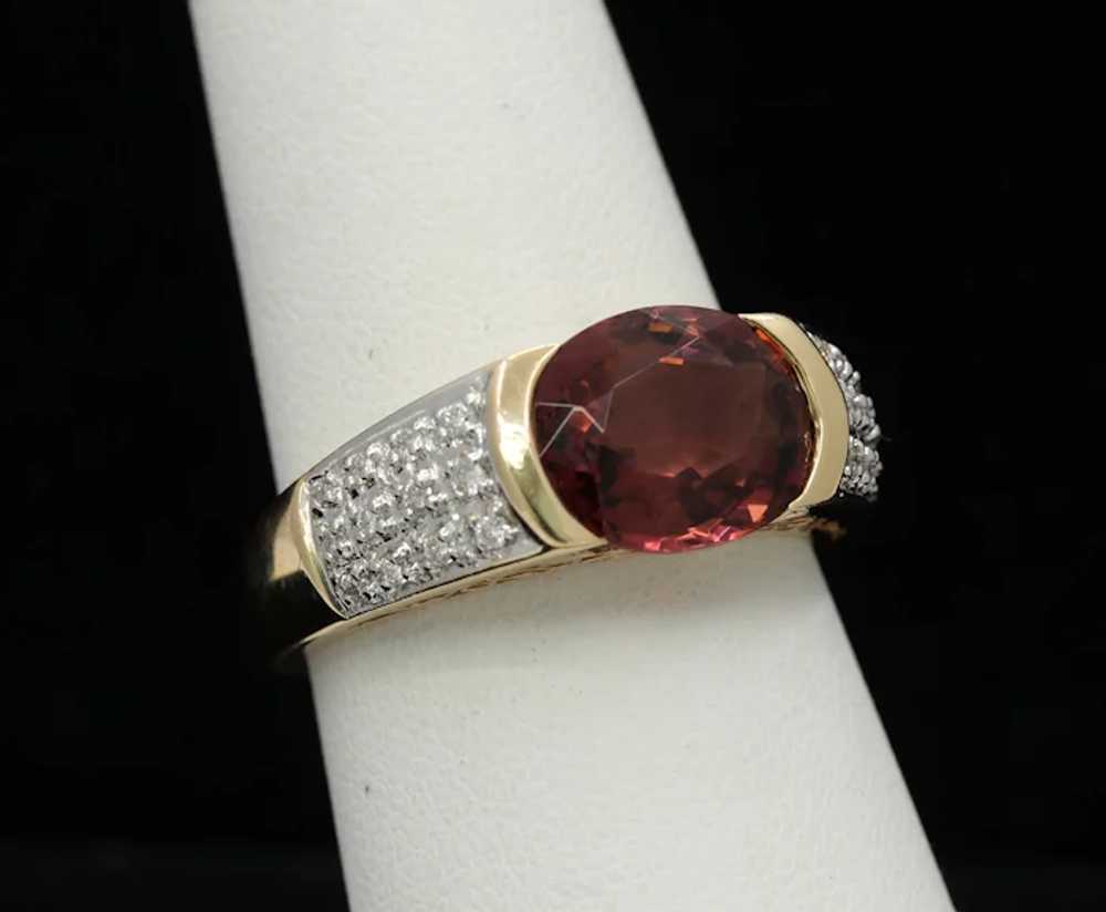 Vintage 14K Yellow Gold  Diamond Orange Pink Tour… - image 3