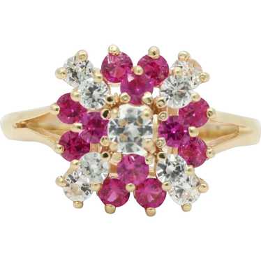 Cute 14K Yellow Gold Ruby CZ Cluster Ring - image 1
