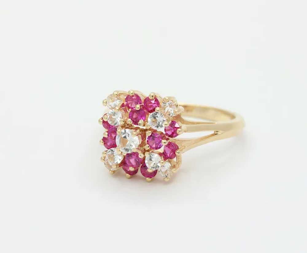 Cute 14K Yellow Gold Ruby CZ Cluster Ring - image 2