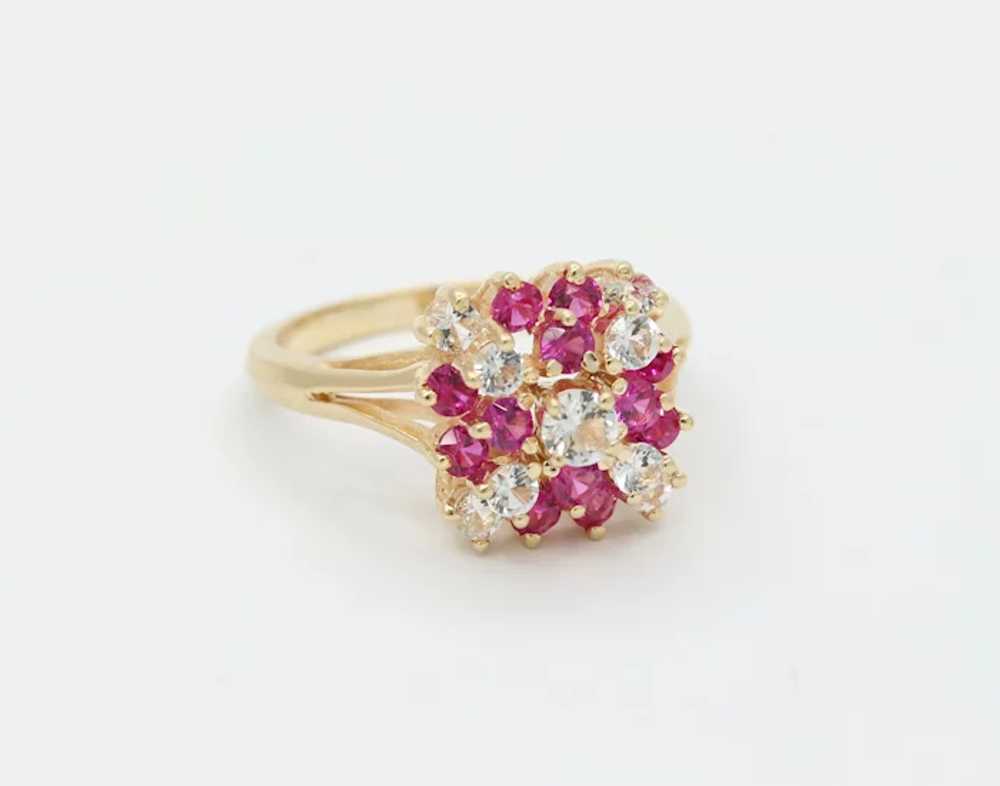 Cute 14K Yellow Gold Ruby CZ Cluster Ring - image 3