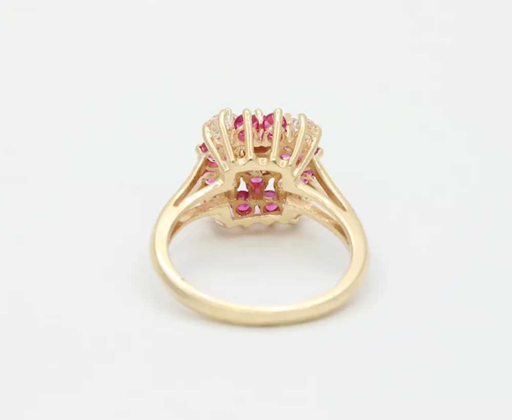 Cute 14K Yellow Gold Ruby CZ Cluster Ring - image 4