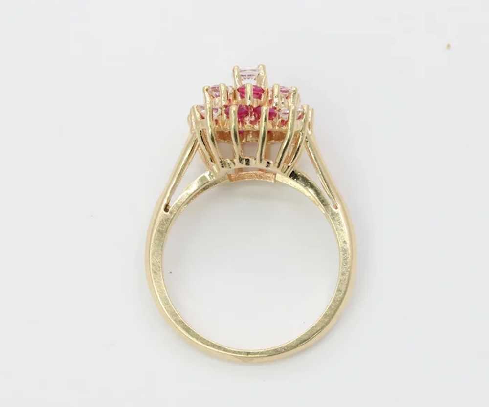 Cute 14K Yellow Gold Ruby CZ Cluster Ring - image 5
