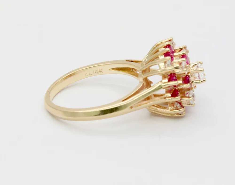 Cute 14K Yellow Gold Ruby CZ Cluster Ring - image 6