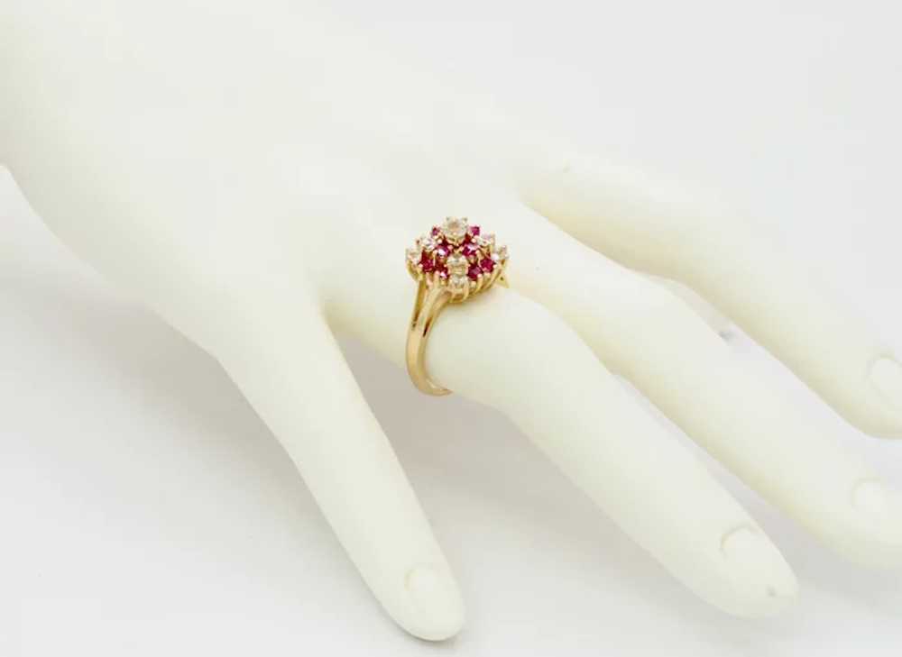 Cute 14K Yellow Gold Ruby CZ Cluster Ring - image 7