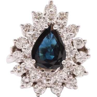 Elegant Blue Sapphire and Diamonds 14K White Gold 