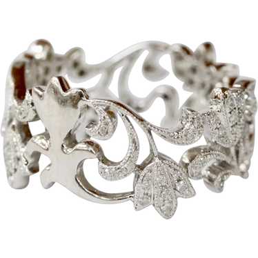 Beautiful Ladies Floral Filagree Diamonds 18K Whi… - image 1