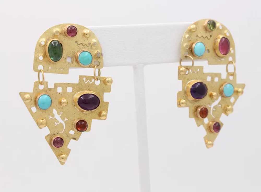 Vintage Multi Stone 18K Yellow Gold Earrings Ariz… - image 3