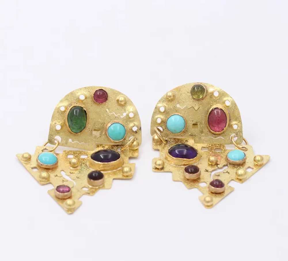 Vintage Multi Stone 18K Yellow Gold Earrings Ariz… - image 4