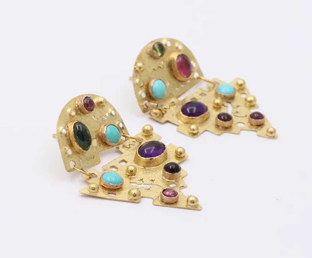 Vintage Multi Stone 18K Yellow Gold Earrings Ariz… - image 5