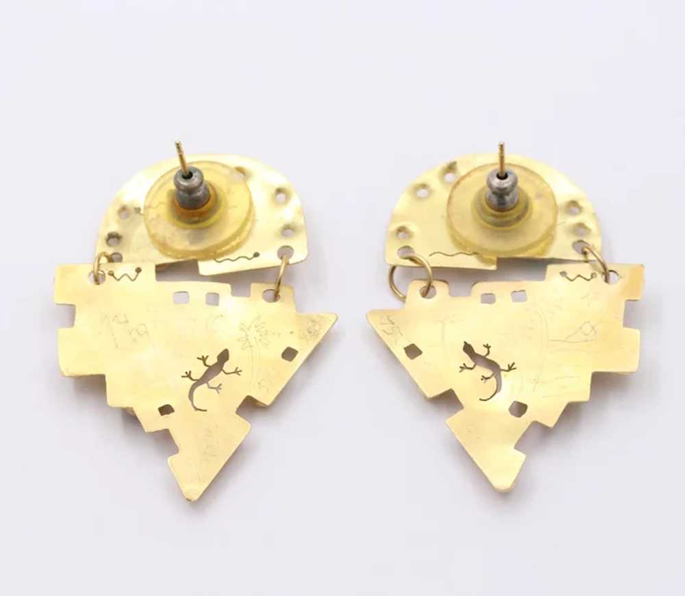 Vintage Multi Stone 18K Yellow Gold Earrings Ariz… - image 7