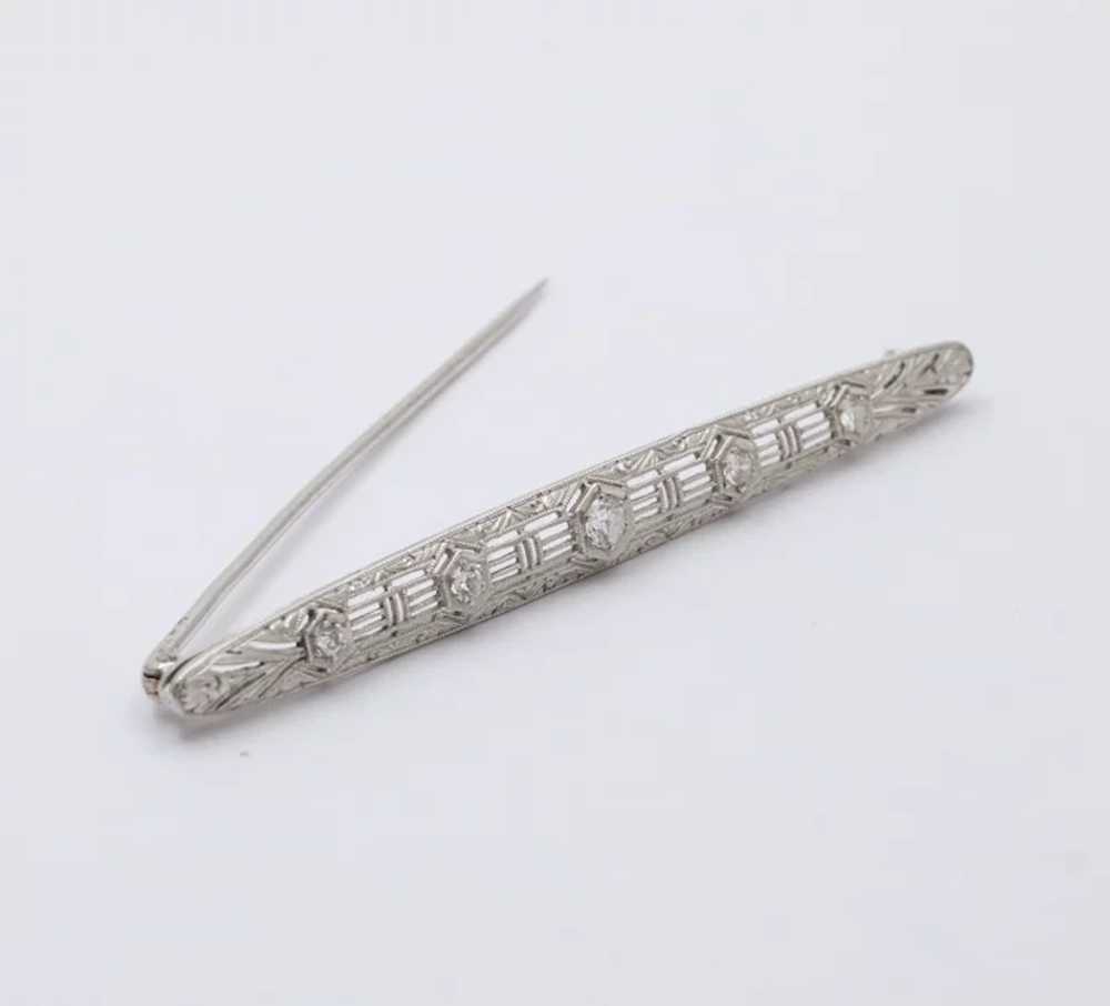 Art Deco Platinum Gold Diamond Filigree Bar Pin, … - image 2