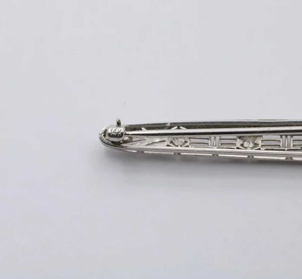 Art Deco Platinum Gold Diamond Filigree Bar Pin, … - image 5
