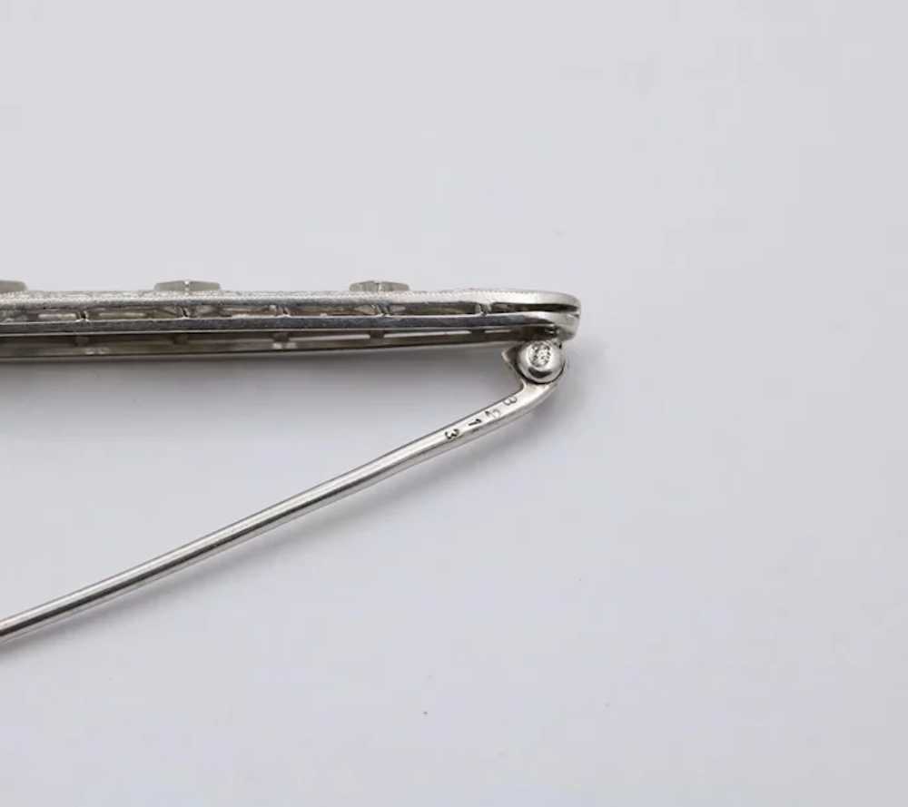 Art Deco Platinum Gold Diamond Filigree Bar Pin, … - image 7