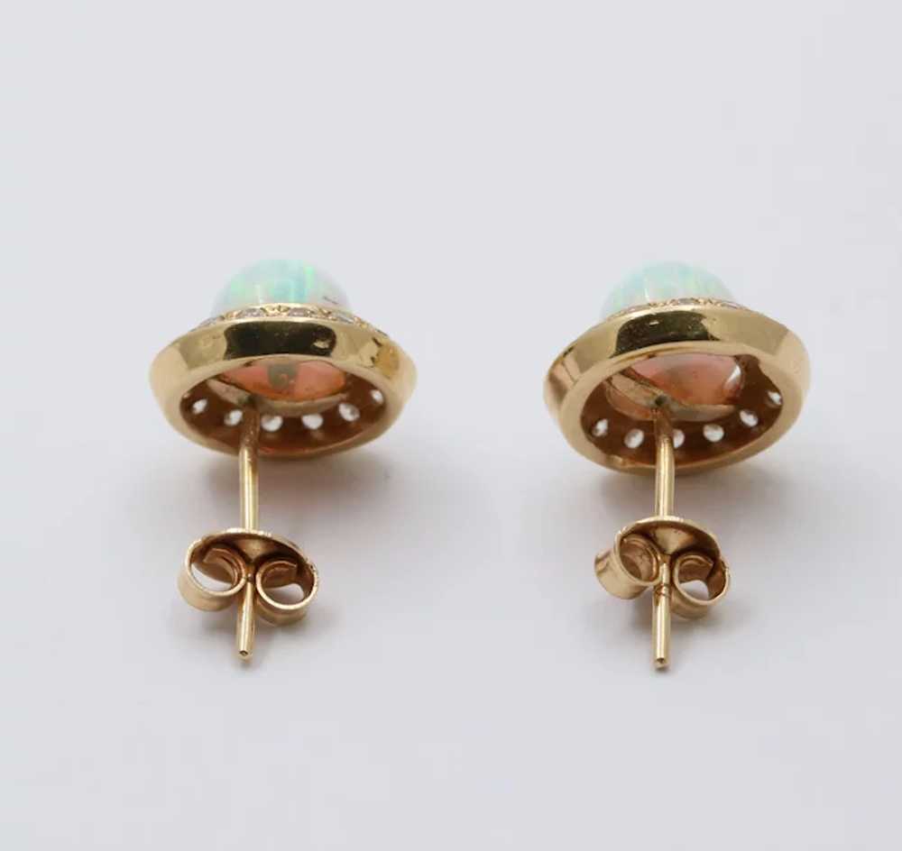 Vintage 14K Gold Opal, Diamond Halo Studs Earring… - image 6