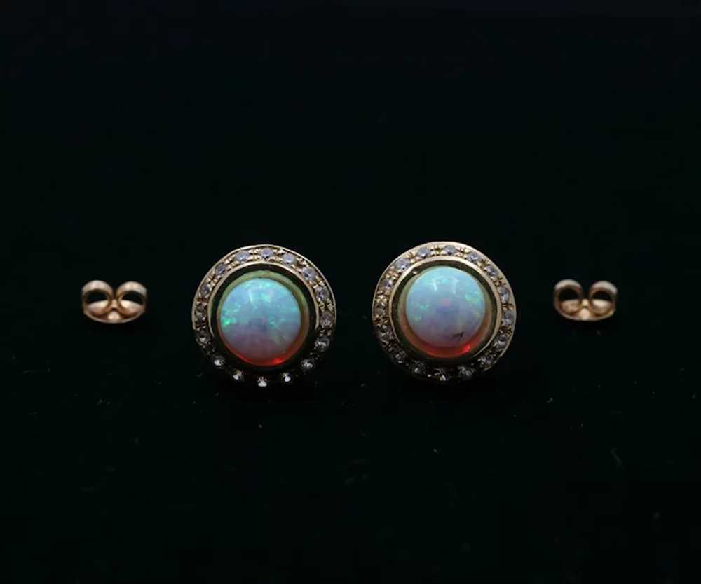 Vintage 14K Gold Opal, Diamond Halo Studs Earring… - image 7