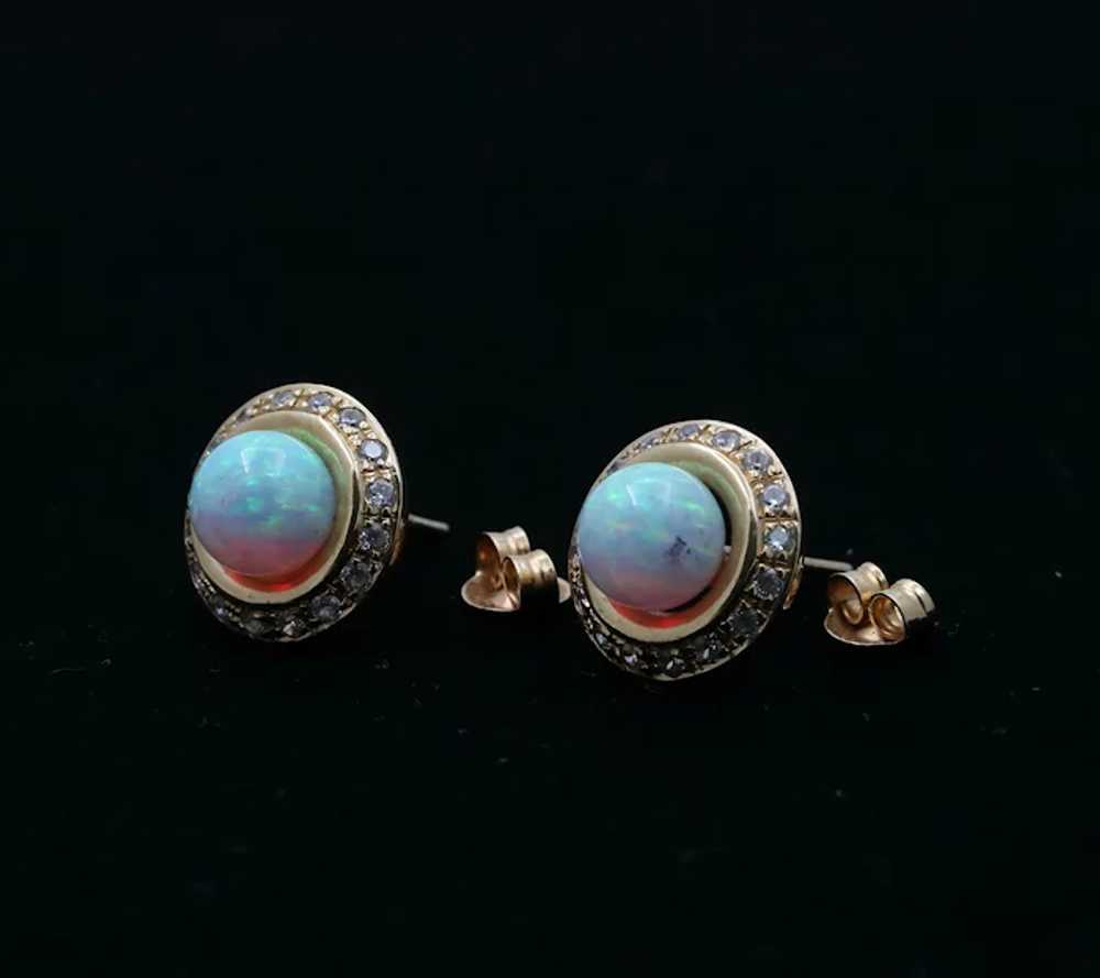 Vintage 14K Gold Opal, Diamond Halo Studs Earring… - image 8