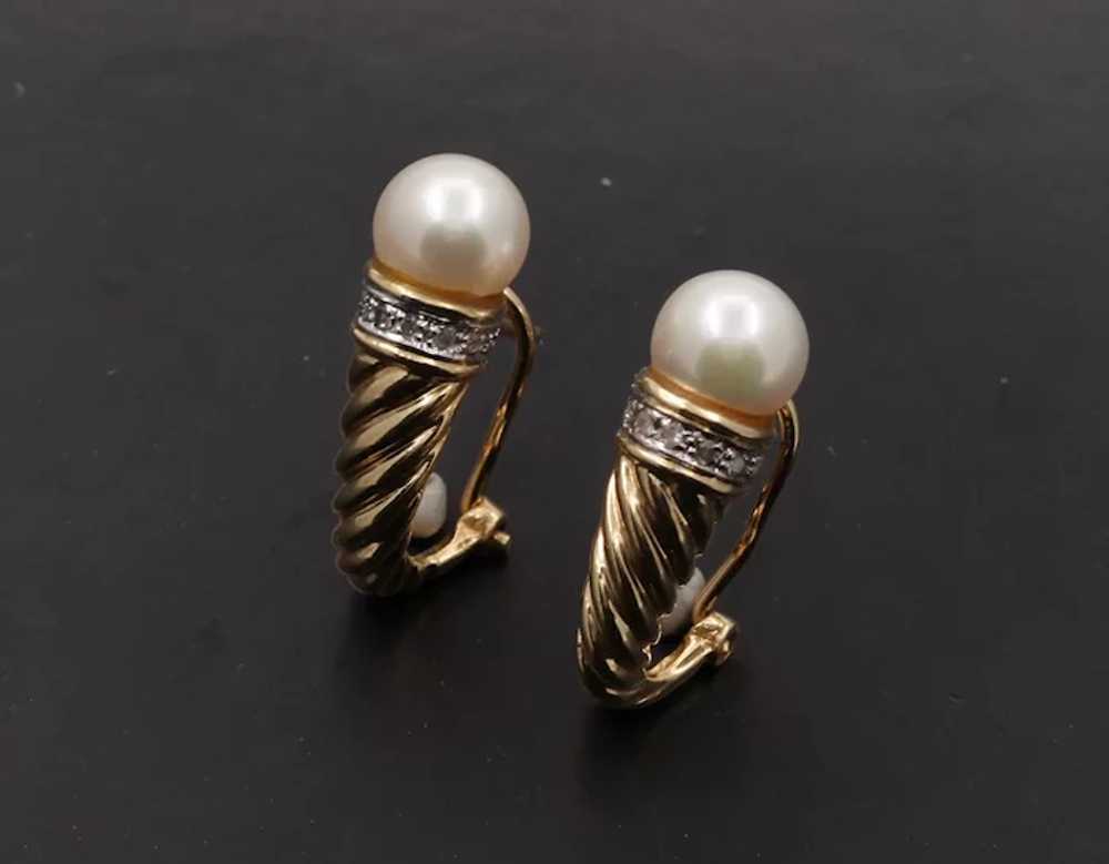 Vintage Shrimp Style Pearl Diamonds 14K Yellow Wh… - image 2