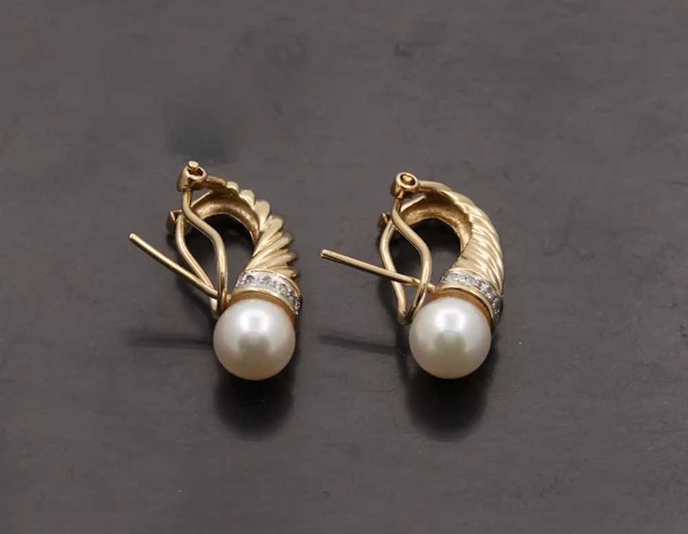 Vintage Shrimp Style Pearl Diamonds 14K Yellow Wh… - image 5