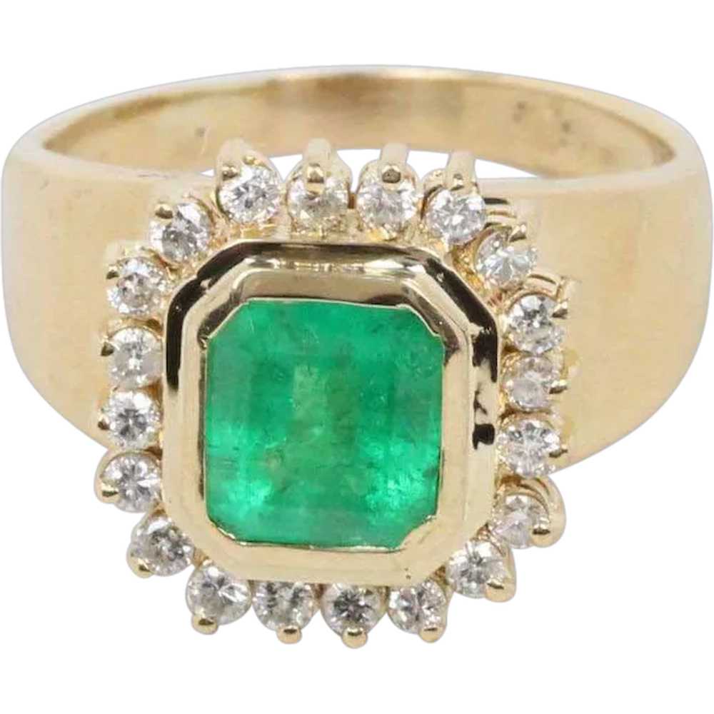 Vintage Ladies Emerald Diamonds 14K Yellow Gold R… - image 1