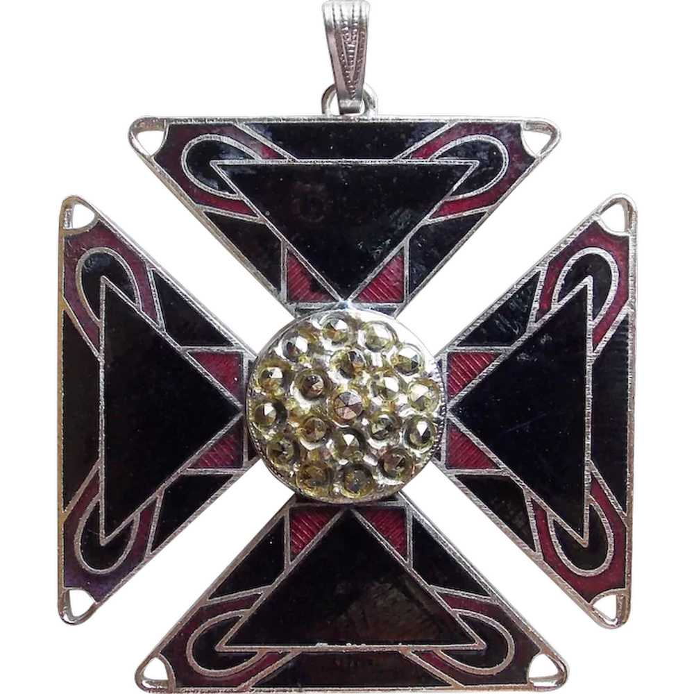 Awesome Maltese Cross Enamel Vintage Pendant - image 1