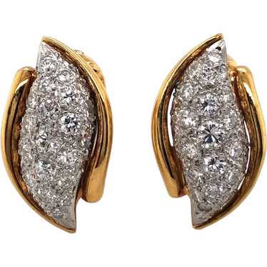 18K Yellow Gold and Platinum Diamond Earrings