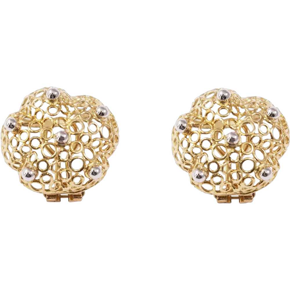18k Yellow And White Gold Clip Earrings - image 1