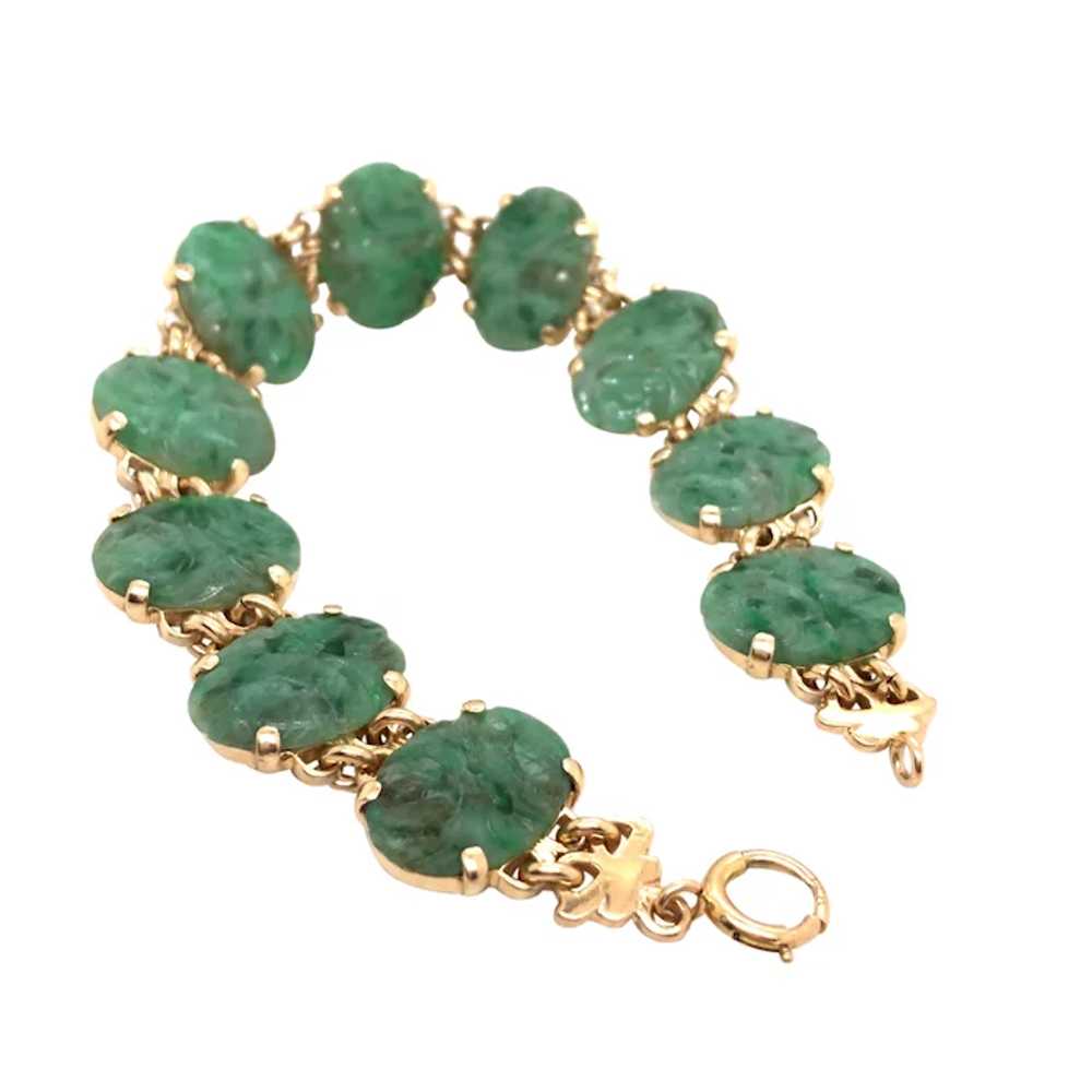 Retro 14k Yellow Gold Jade Bracelet - image 2