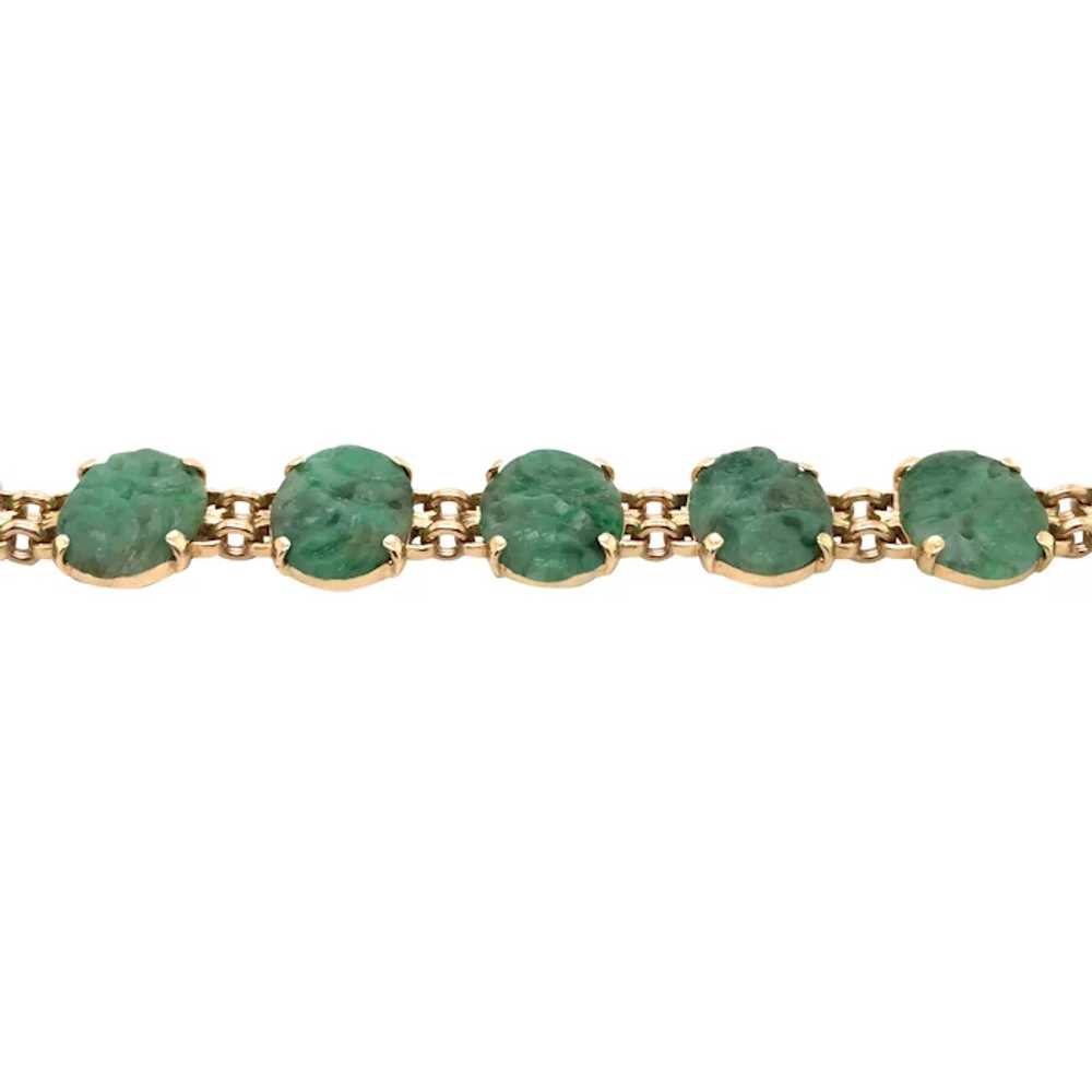 Retro 14k Yellow Gold Jade Bracelet - image 4