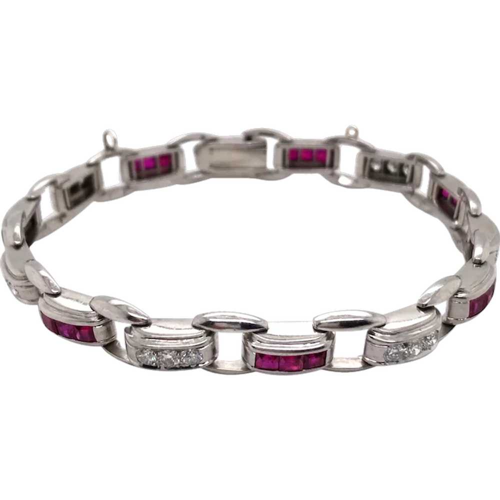 Art Deco Platinum Diamond Ruby Bracelet - image 1