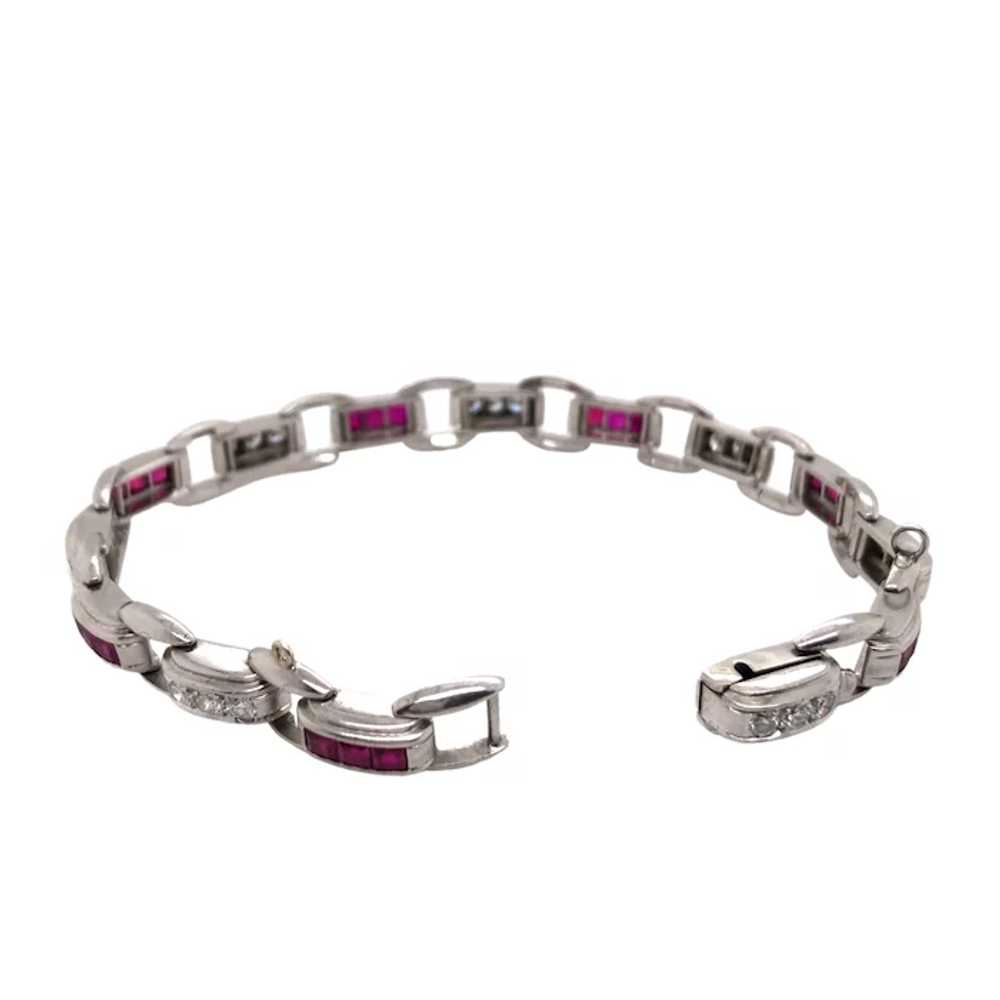 Art Deco Platinum Diamond Ruby Bracelet - image 2