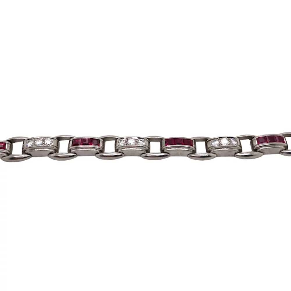 Art Deco Platinum Diamond Ruby Bracelet - image 4