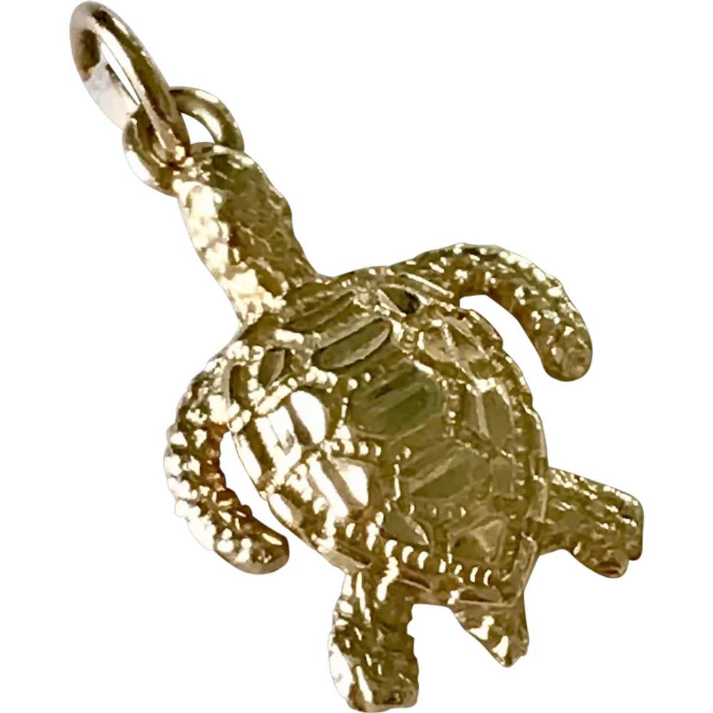 Sea Turtle Nautical Charm 14K Gold Three-Dimensio… - image 1