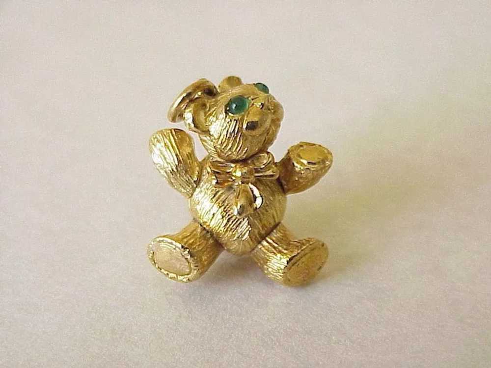 Gold Tone Bear Green Eyes Pendant or Pin Moveable Arms Legs Head Teddy