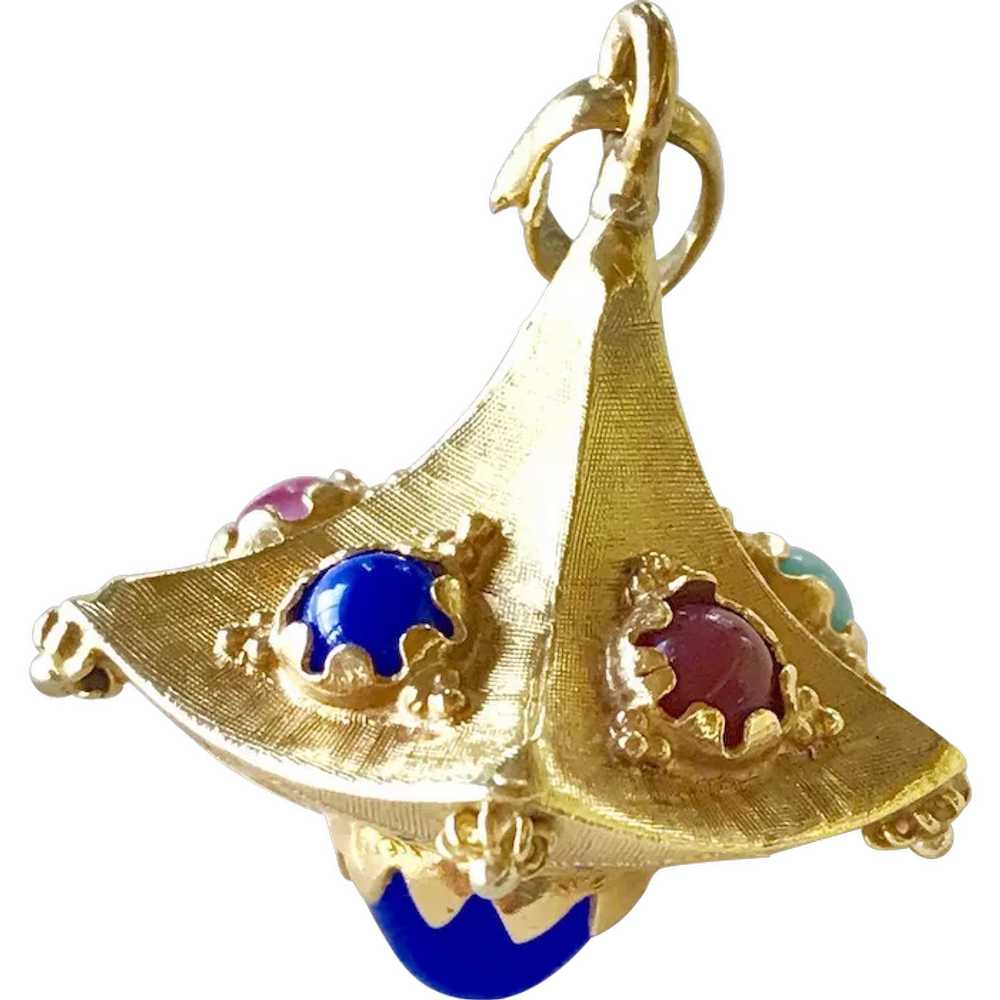 Vintage Jeweled Bauble Charm / Pendant 18K Gold c… - image 1