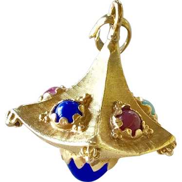 Vintage Jeweled Bauble Charm / Pendant 18K Gold c… - image 1