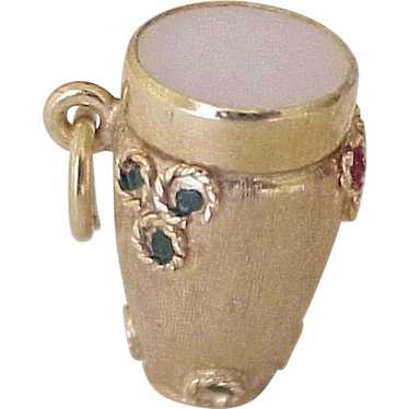 Conga Drum Vintage Charm 18K Gold MOP & Colorful … - image 1
