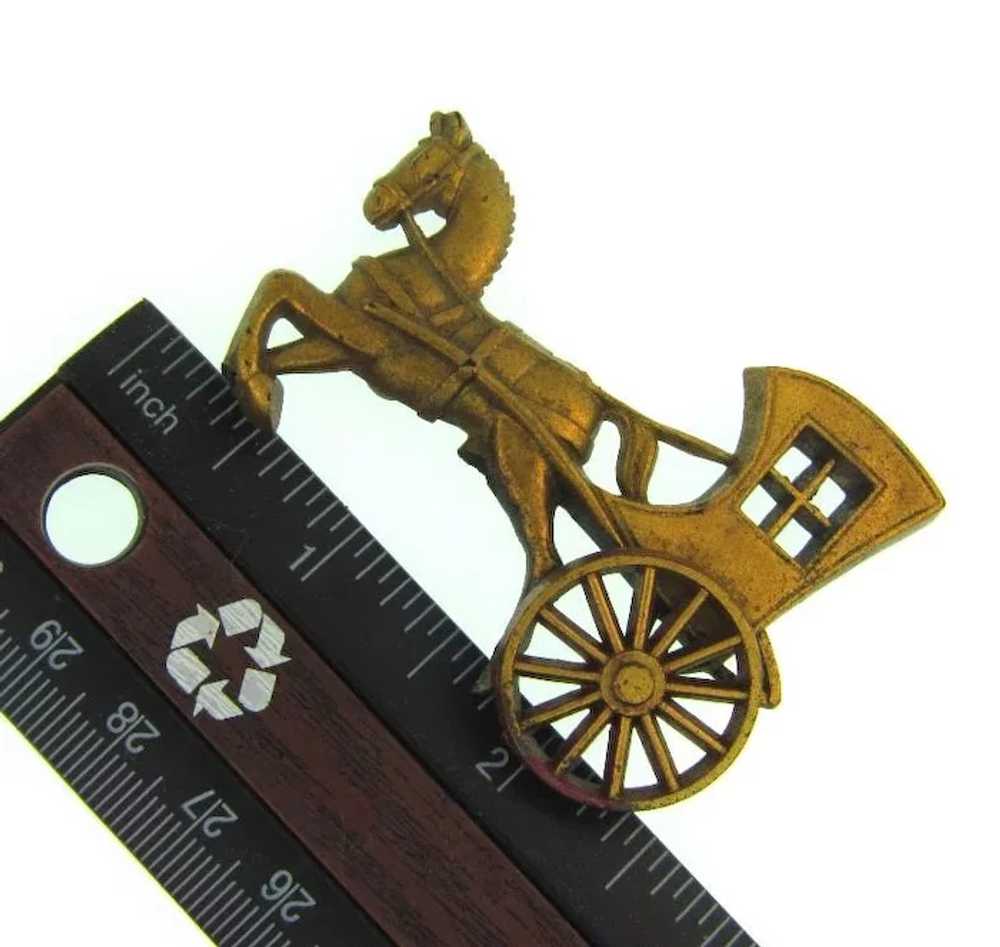 Vintage celluloid horse and carriage Brooch with … - image 2