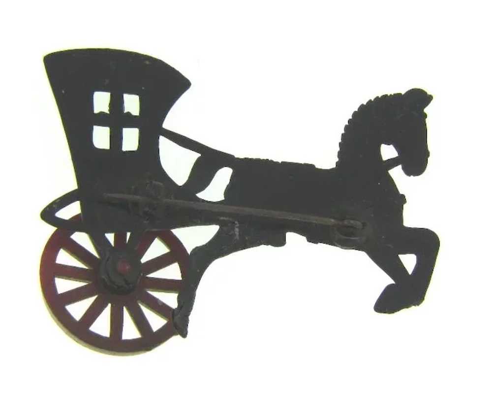 Vintage celluloid horse and carriage Brooch with … - image 3