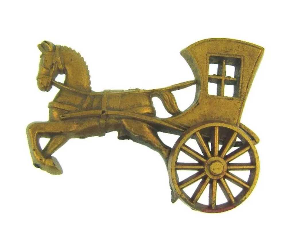 Vintage celluloid horse and carriage Brooch with … - image 4