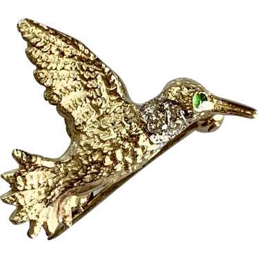 Vintage 14K Gold Two-Tone Hummingbird Textured Pi… - image 1