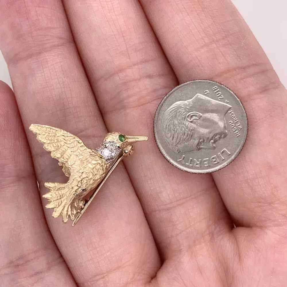 Vintage 14K Gold Two-Tone Hummingbird Textured Pi… - image 2