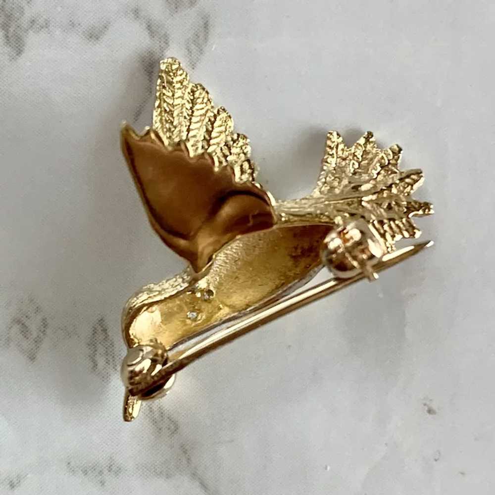 Vintage 14K Gold Two-Tone Hummingbird Textured Pi… - image 3