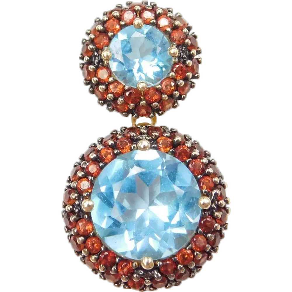 8.77 ctw Blue Topaz and Garnet Halo Circle Pendan… - image 1